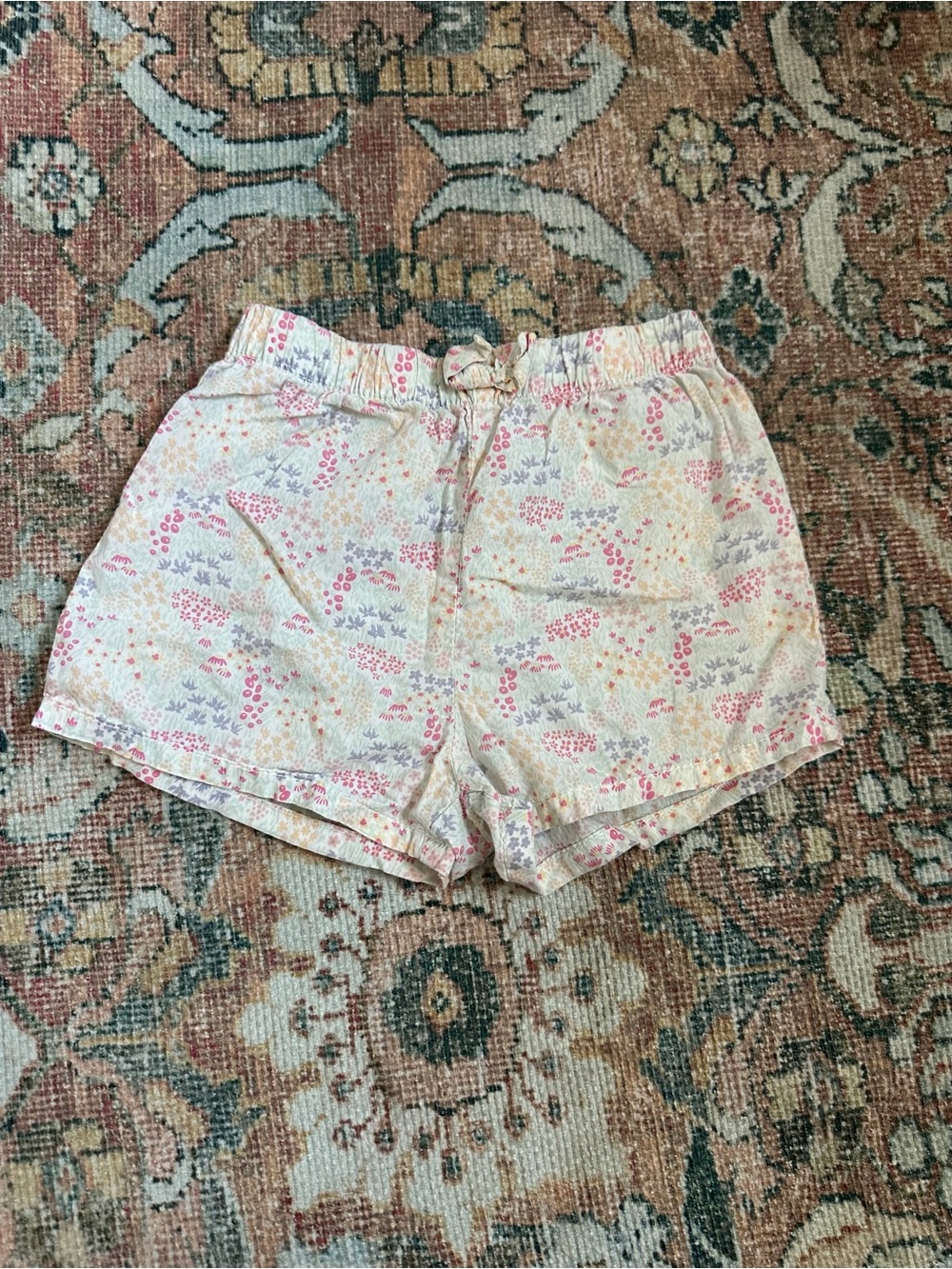 H&M Floral Cotton Drawstring Shorts in Pink, Lavender & Cream